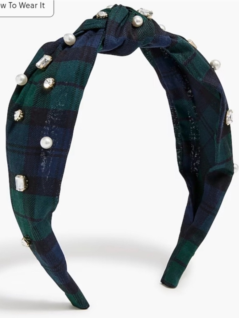🎀PICK 5/$25🎀 J.Crew Tartan Crystal Knot Headband in Blackwatch Plaid Green
